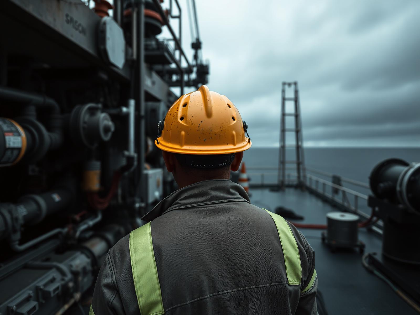 Trabajador petrolero inspeccionando equipos